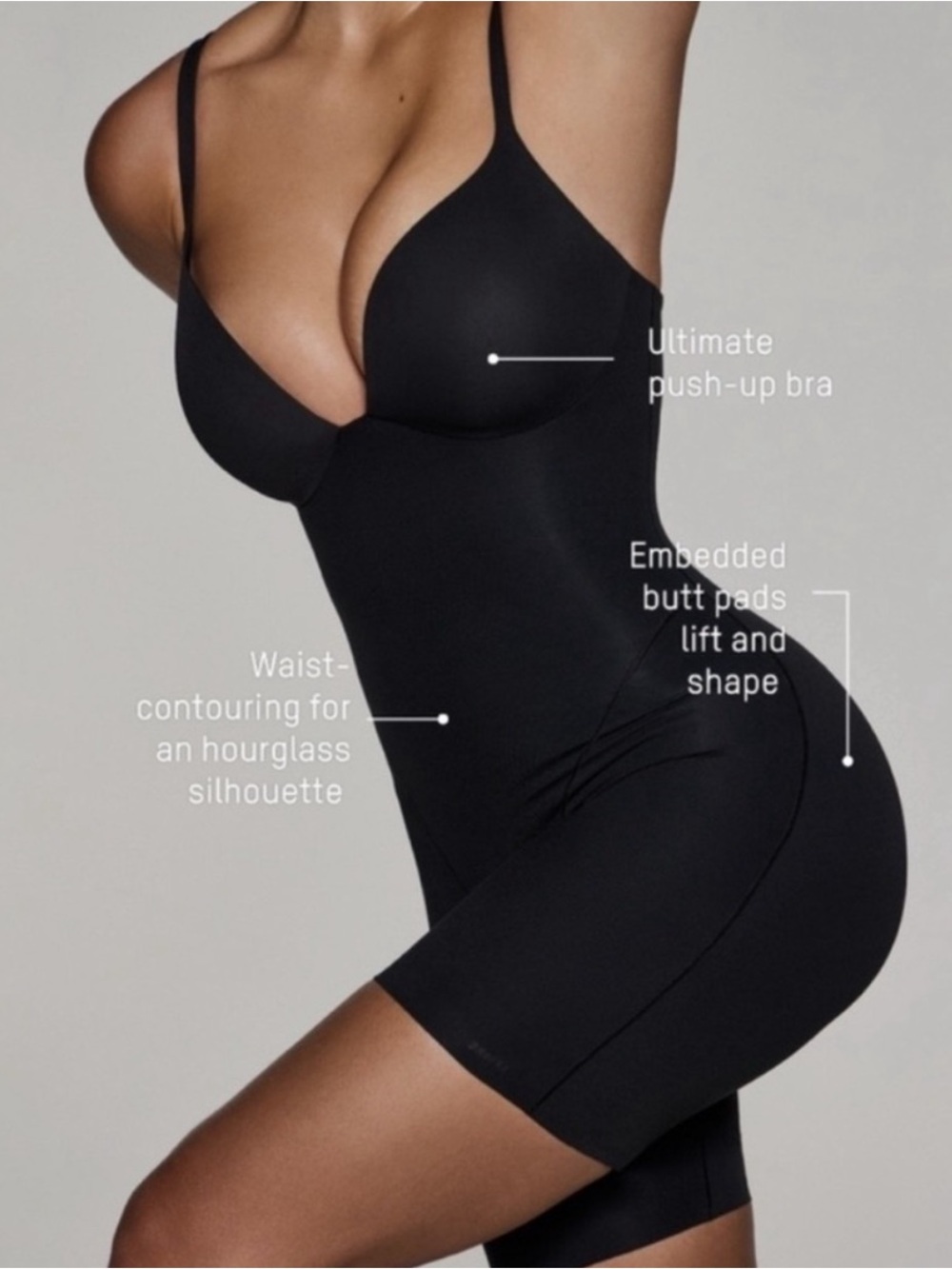 NWOT Skims Ultimate Body Push-Up Butt Enhancing Padded Mid Thigh Bodysuit MED